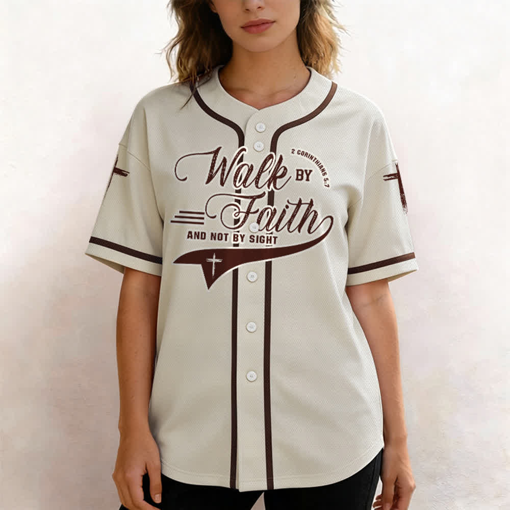 Christianartworkshop 2 Corinthians 5:7 “Walk By Faith And Not By Sight” Cross Statement Baseball Jersey - image 24