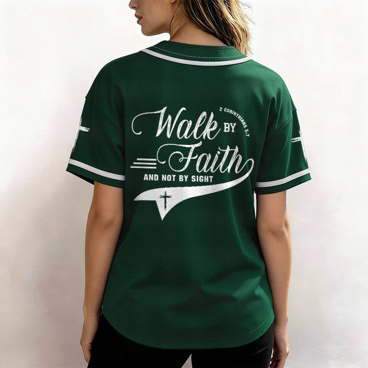 Christianartworkshop 2 Corinthians 5:7 “Walk By Faith And Not By Sight” Cross Statement Baseball Jersey - image 53