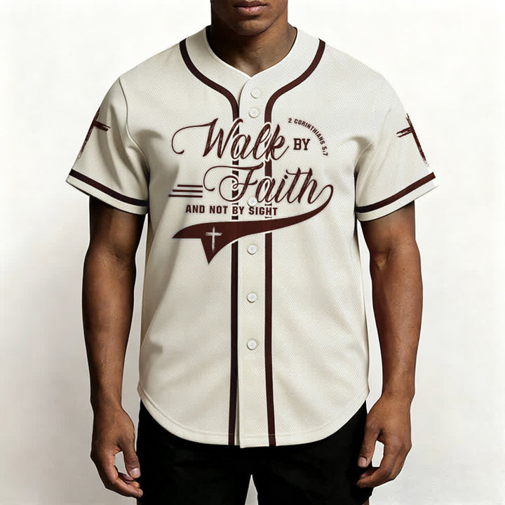 Christianartworkshop 2 Corinthians 5:7 “Walk By Faith And Not By Sight” Cross Statement Baseball Jersey - image 26