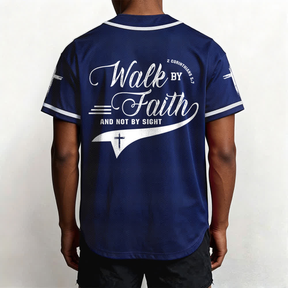 Christianartworkshop 2 Corinthians 5:7 “Walk By Faith And Not By Sight” Cross Statement Baseball Jersey - image 4
