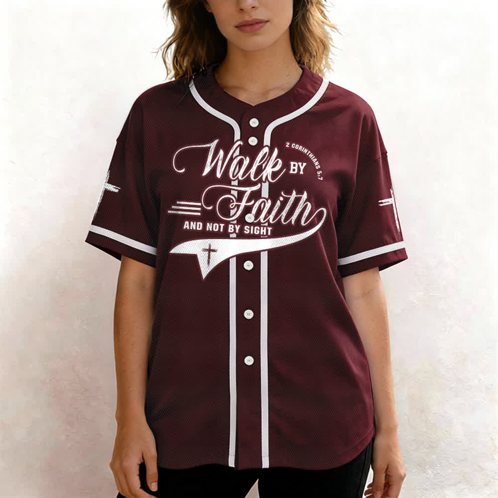 Christianartworkshop 2 Corinthians 5:7 “Walk By Faith And Not By Sight” Cross Statement Baseball Jersey - image 38