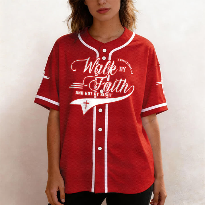 Christianartworkshop 2 Corinthians 5:7 “Walk By Faith And Not By Sight” Cross Statement Baseball Jersey - image 31
