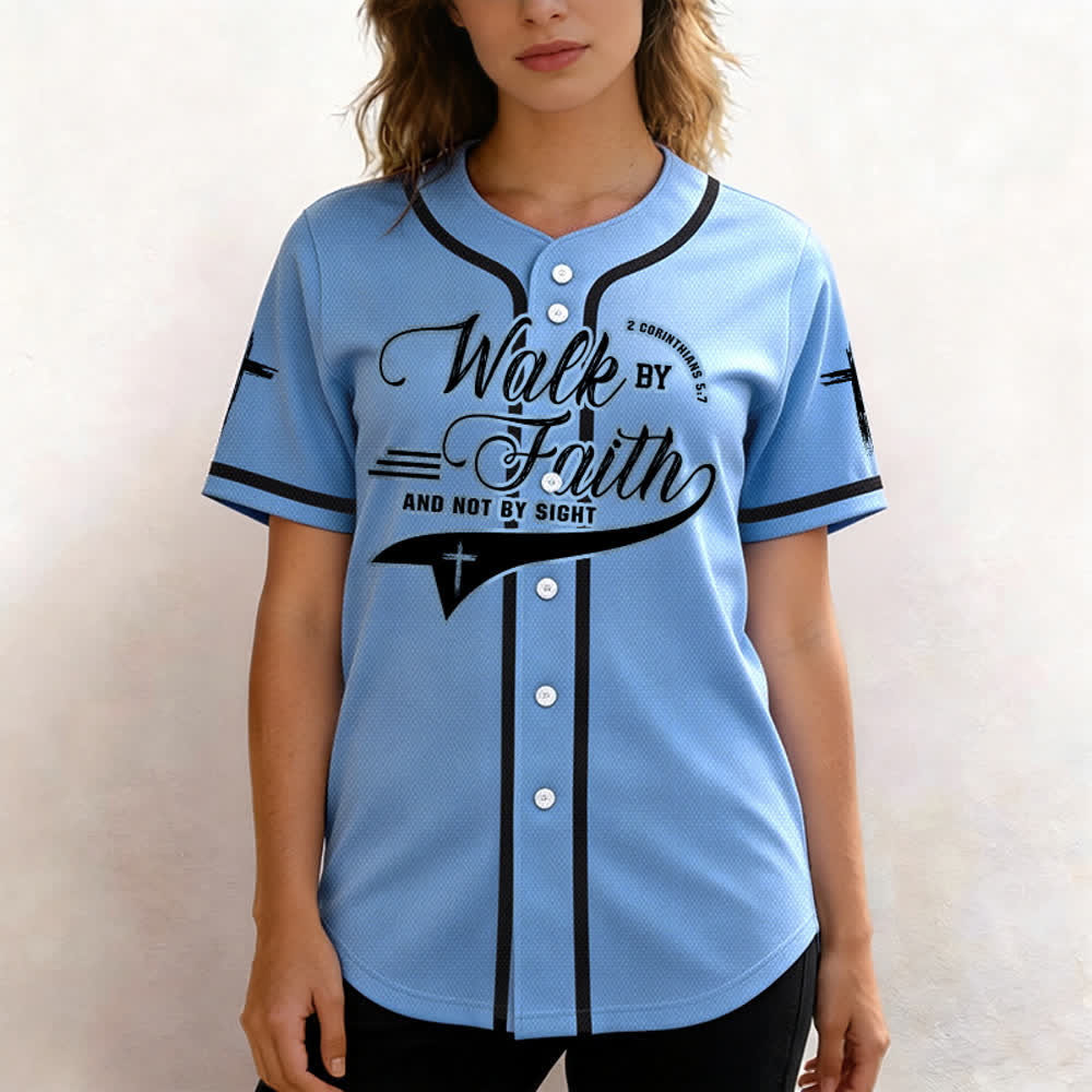 Christianartworkshop 2 Corinthians 5:7 “Walk By Faith And Not By Sight” Cross Statement Baseball Jersey - image 45
