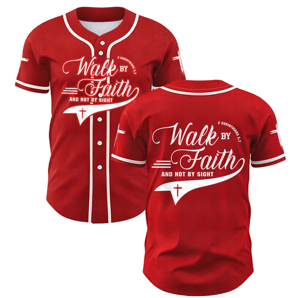 Christianartworkshop 2 Corinthians 5:7 “Walk By Faith And Not By Sight” Cross Statement Baseball Jersey - Red - 5XL - image 28