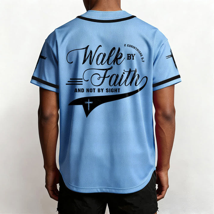 Christianartworkshop 2 Corinthians 5:7 “Walk By Faith And Not By Sight” Cross Statement Baseball Jersey - image 48