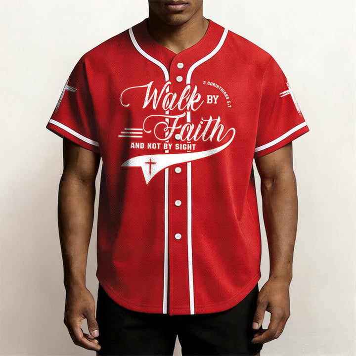 Christianartworkshop 2 Corinthians 5:7 “Walk By Faith And Not By Sight” Cross Statement Baseball Jersey - image 33