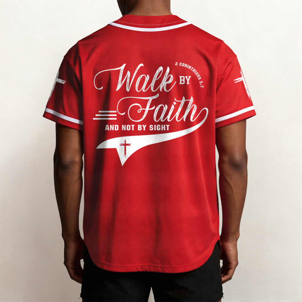 Christianartworkshop 2 Corinthians 5:7 “Walk By Faith And Not By Sight” Cross Statement Baseball Jersey - image 34