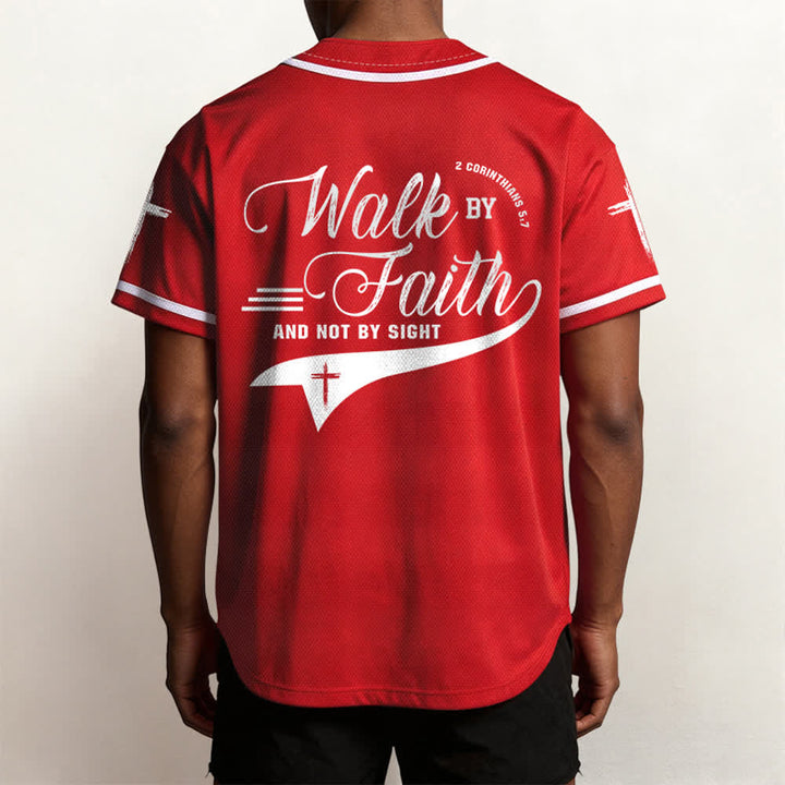 Christianartworkshop 2 Corinthians 5:7 “Walk By Faith And Not By Sight” Cross Statement Baseball Jersey - image 34