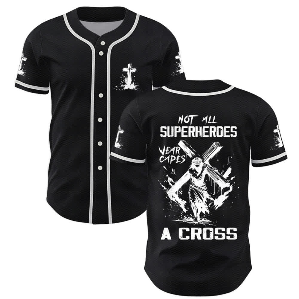 Christianartworkshop Not All Superheroes Wear Capes A Cross Unisex Baseball Jersey - Black - 5XL - image 7