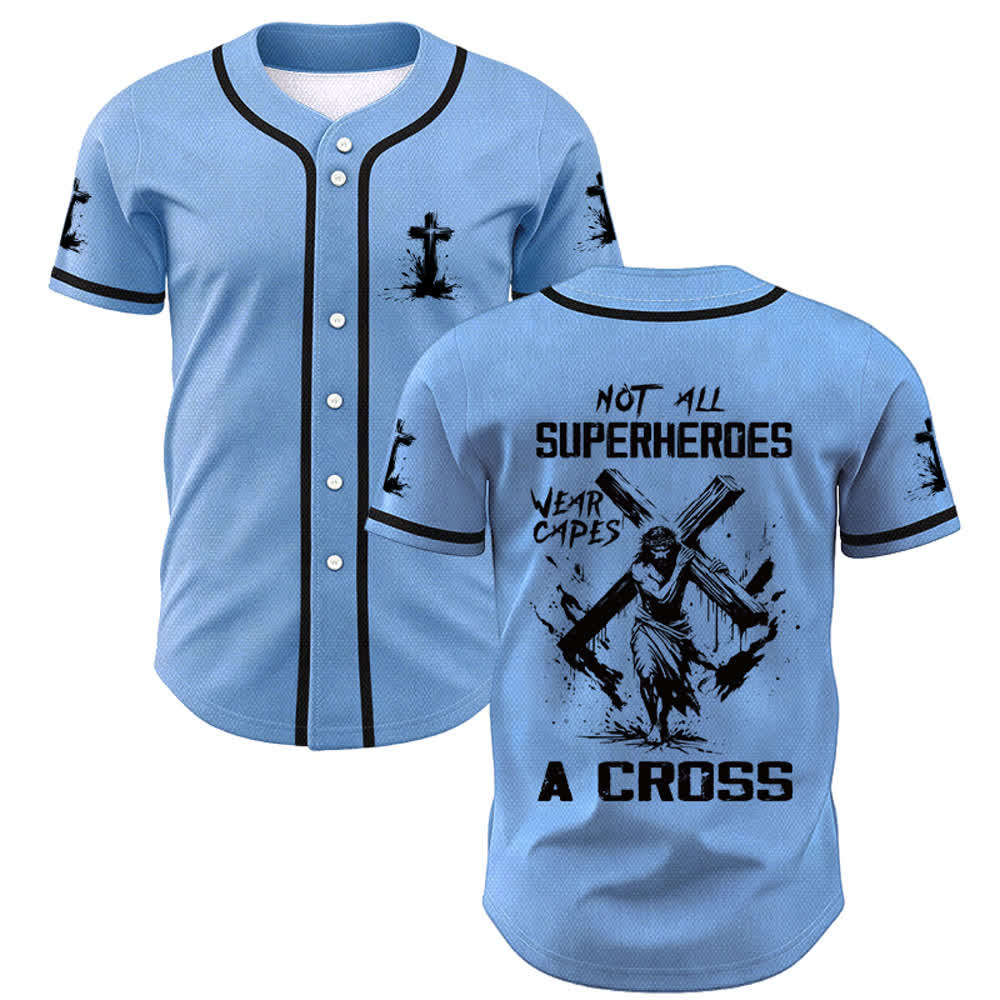 Christianartworkshop Not All Superheroes Wear Capes A Cross Unisex Baseball Jersey - Blue - 5XL - image 28