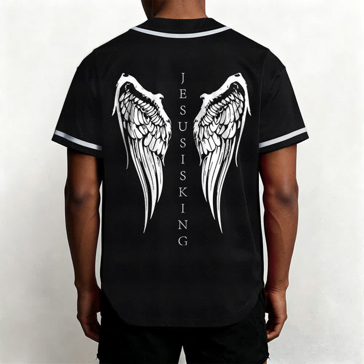 Christianartworkshop Jesus Is King Angel Wings Cross Faith Statement Custom Baseball Jersey - image 5