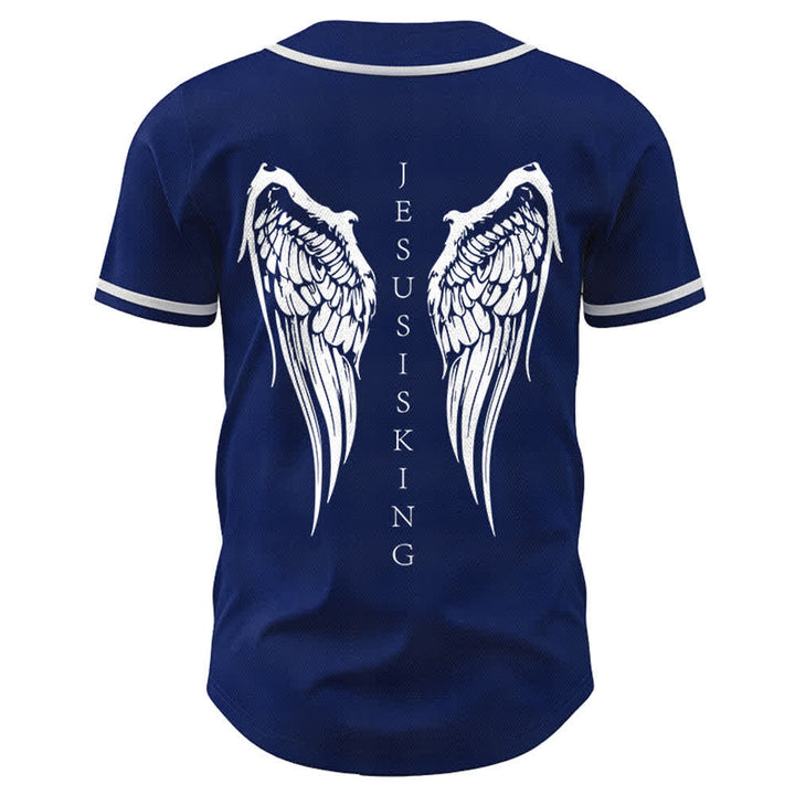 Christianartworkshop Jesus Is King Angel Wings Cross Faith Statement Custom Baseball Jersey - image 8