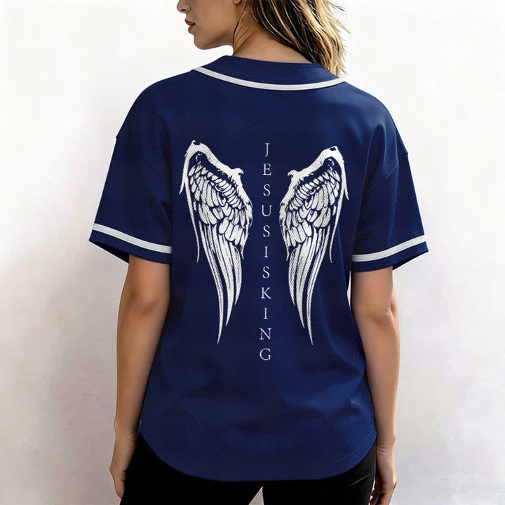 Christianartworkshop Jesus Is King Angel Wings Cross Faith Statement Custom Baseball Jersey - image 10