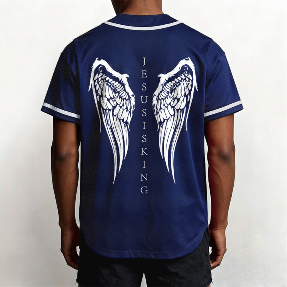 Christianartworkshop Jesus Is King Angel Wings Cross Faith Statement Custom Baseball Jersey - image 12