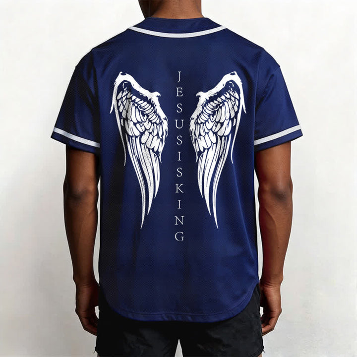 Christianartworkshop Jesus Is King Angel Wings Cross Faith Statement Custom Baseball Jersey - image 12