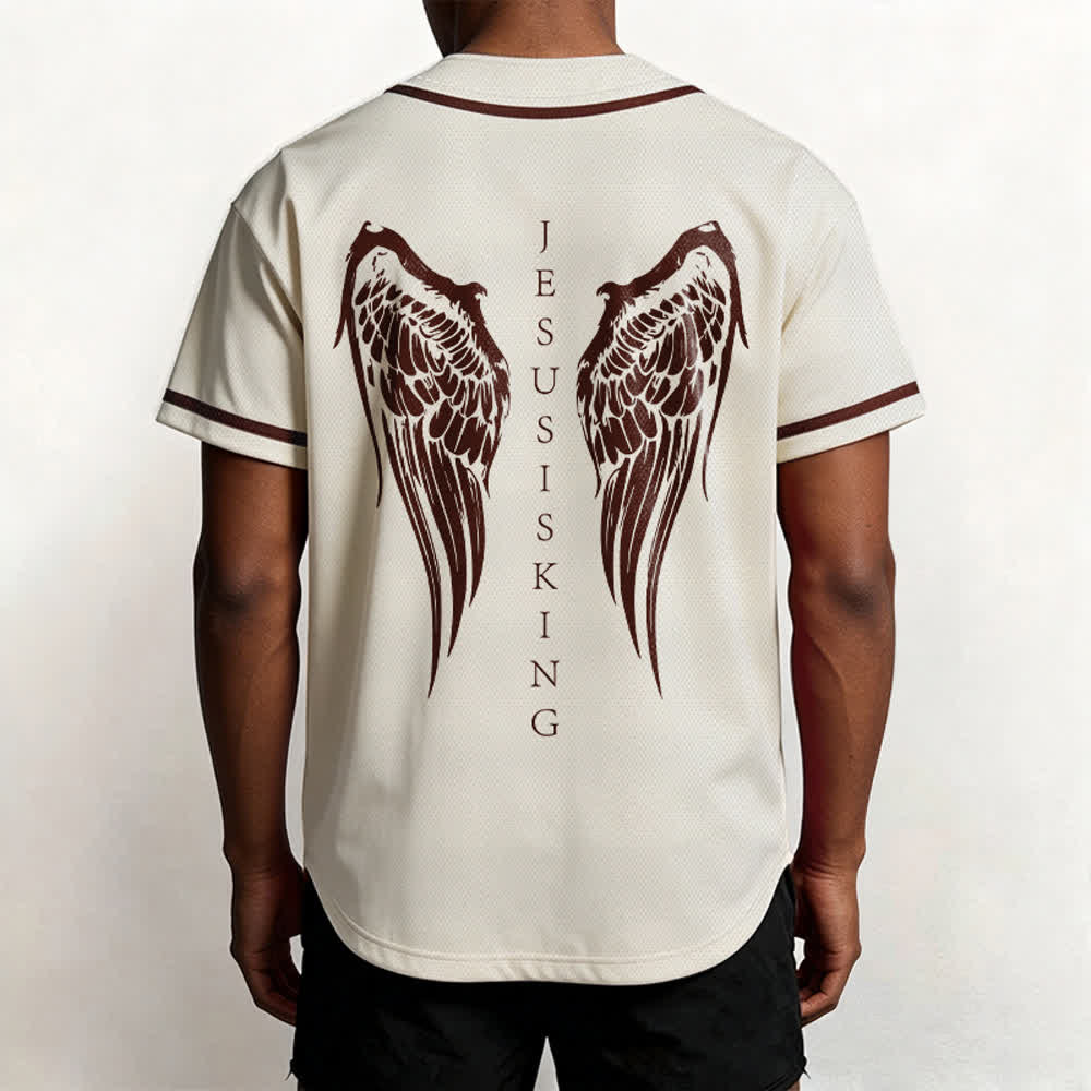 Christianartworkshop Jesus Is King Angel Wings Cross Faith Statement Custom Baseball Jersey - image 19