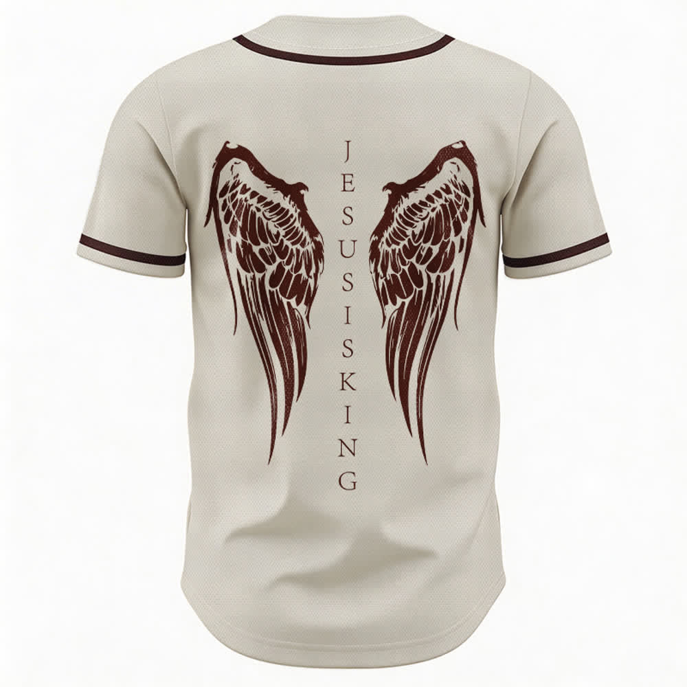 Christianartworkshop Jesus Is King Angel Wings Cross Faith Statement Custom Baseball Jersey - image 15