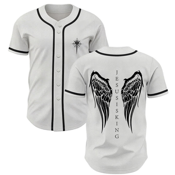 Christianartworkshop Jesus Is King Angel Wings Cross Faith Statement Custom Baseball Jersey - White - 5XL - image 21