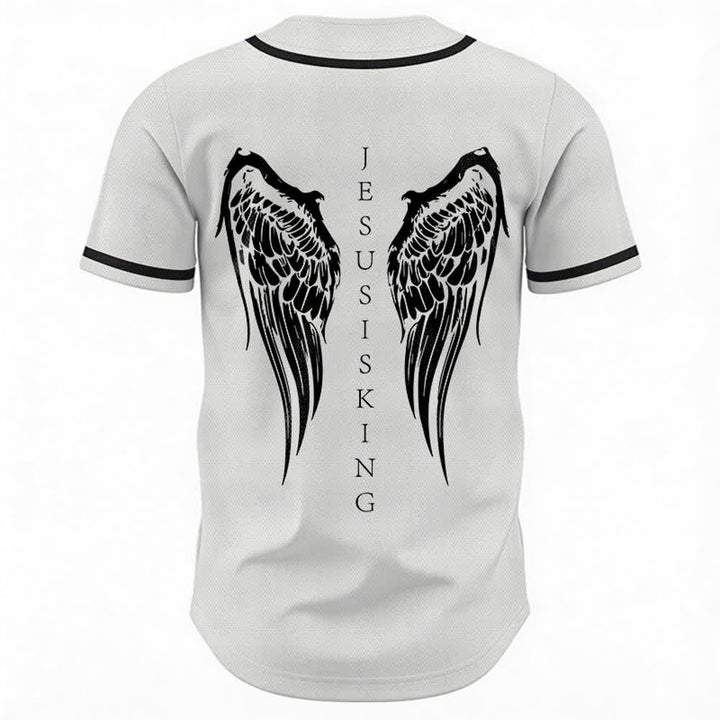 Christianartworkshop Jesus Is King Angel Wings Cross Faith Statement Custom Baseball Jersey - image 22