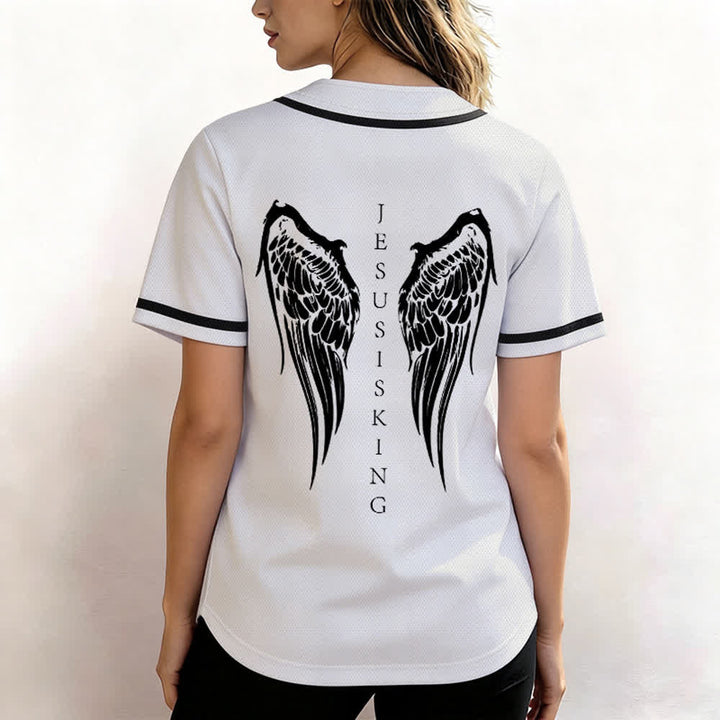 Christianartworkshop Jesus Is King Angel Wings Cross Faith Statement Custom Baseball Jersey - image 24