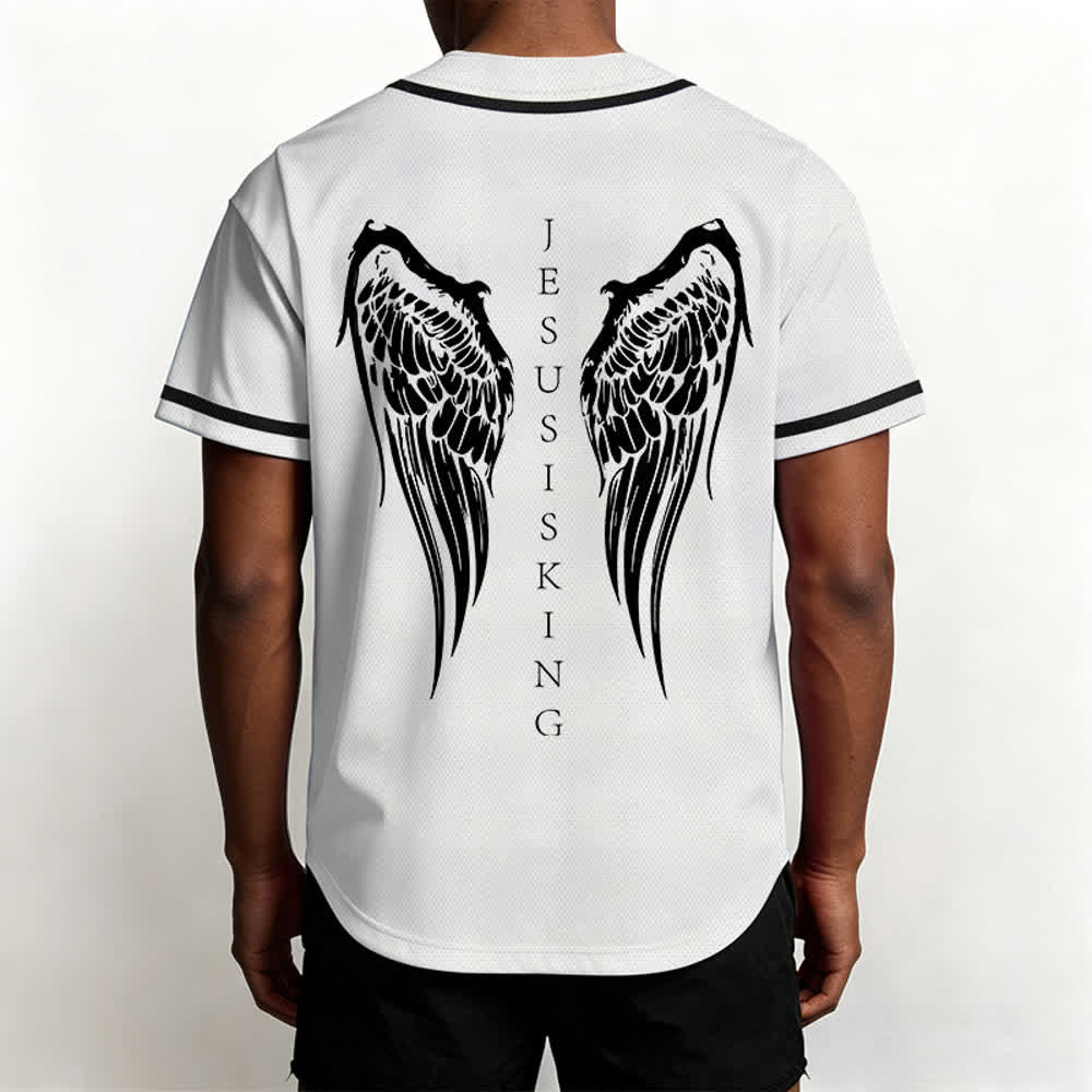Christianartworkshop Jesus Is King Angel Wings Cross Faith Statement Custom Baseball Jersey - image 26