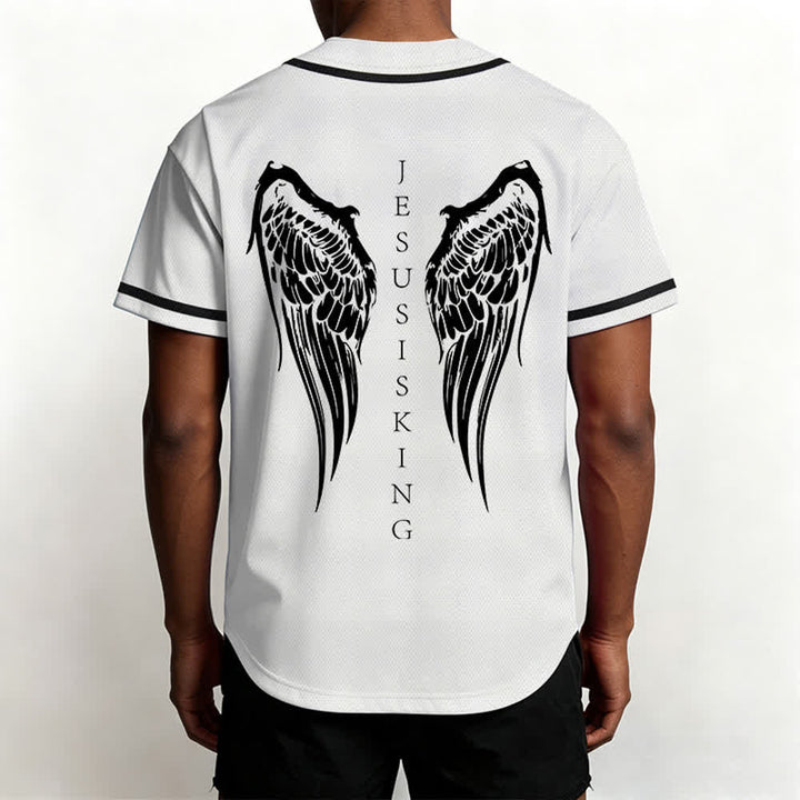 Christianartworkshop Jesus Is King Angel Wings Cross Faith Statement Custom Baseball Jersey - image 26