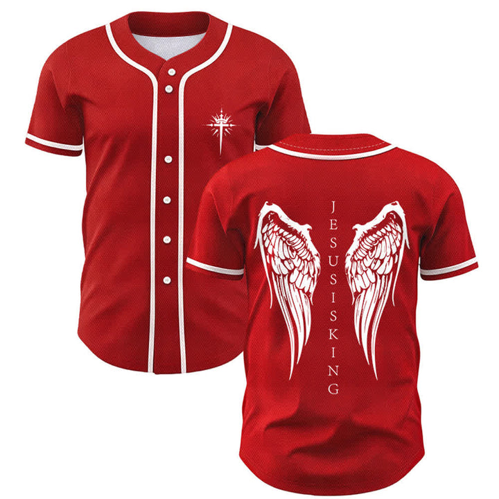 Christianartworkshop Jesus Is King Angel Wings Cross Faith Statement Custom Baseball Jersey - Red - 5XL - image 28