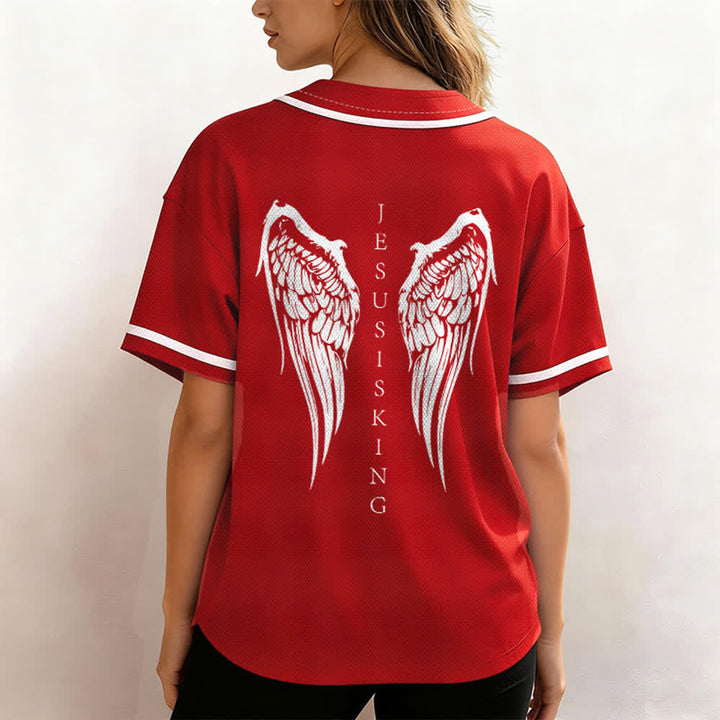 Christianartworkshop Jesus Is King Angel Wings Cross Faith Statement Custom Baseball Jersey - image 31