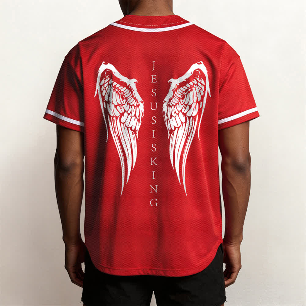 Christianartworkshop Jesus Is King Angel Wings Cross Faith Statement Custom Baseball Jersey - image 33