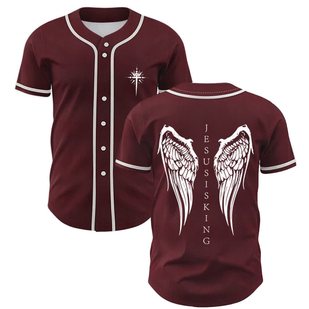 Christianartworkshop Jesus Is King Angel Wings Cross Faith Statement Custom Baseball Jersey - Wine - 5XL - image 35