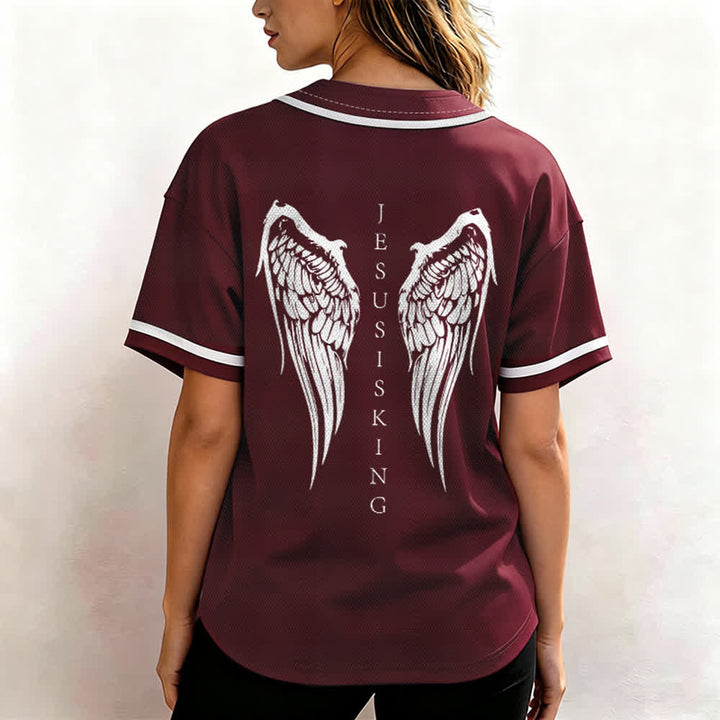 Christianartworkshop Jesus Is King Angel Wings Cross Faith Statement Custom Baseball Jersey - image 40