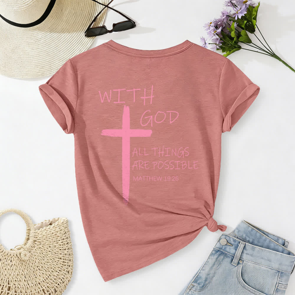 Christianartworkshop Dual-Side Cross With God All Things Are Possible Matthew 19:26 Letter Print Casual V-neck T-shirt - image 46