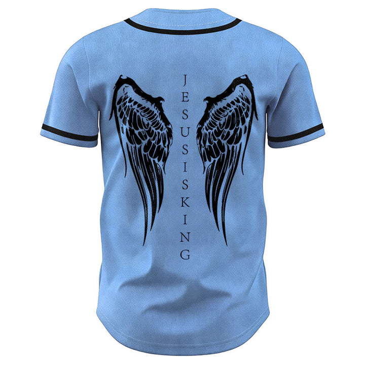 Christianartworkshop Jesus Is King Angel Wings Cross Faith Statement Custom Baseball Jersey - image 43