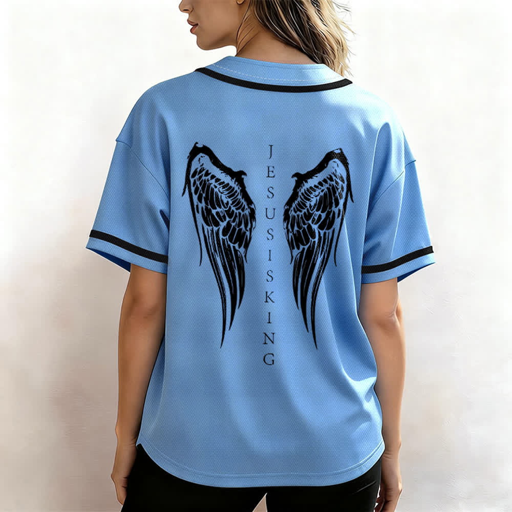 Christianartworkshop Jesus Is King Angel Wings Cross Faith Statement Custom Baseball Jersey - image 45
