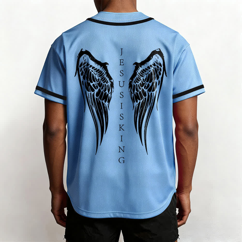 Christianartworkshop Jesus Is King Angel Wings Cross Faith Statement Custom Baseball Jersey - image 47
