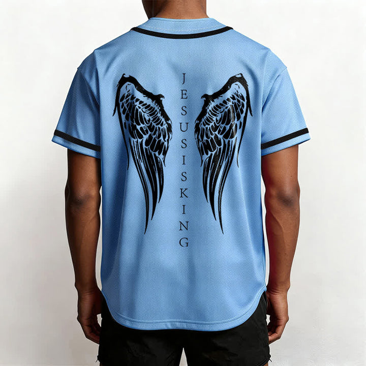 Christianartworkshop Jesus Is King Angel Wings Cross Faith Statement Custom Baseball Jersey - image 47