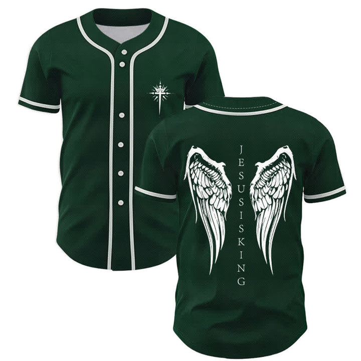 Christianartworkshop Jesus Is King Angel Wings Cross Faith Statement Custom Baseball Jersey - Green - 5XL - image 49