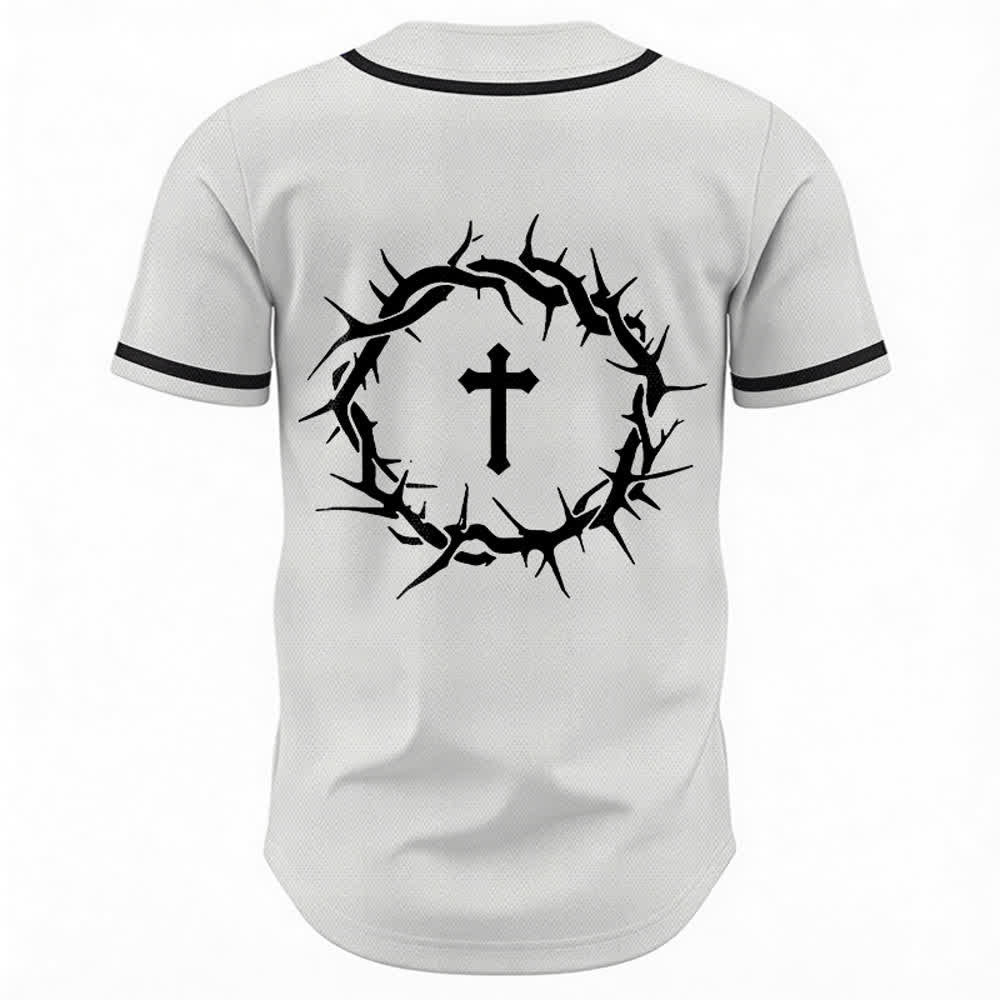 Christianartworkshop Faith Over Fear Deuteronomy 3:22 Crown of Thorns Cross Statement Baseball Jersey - image 2