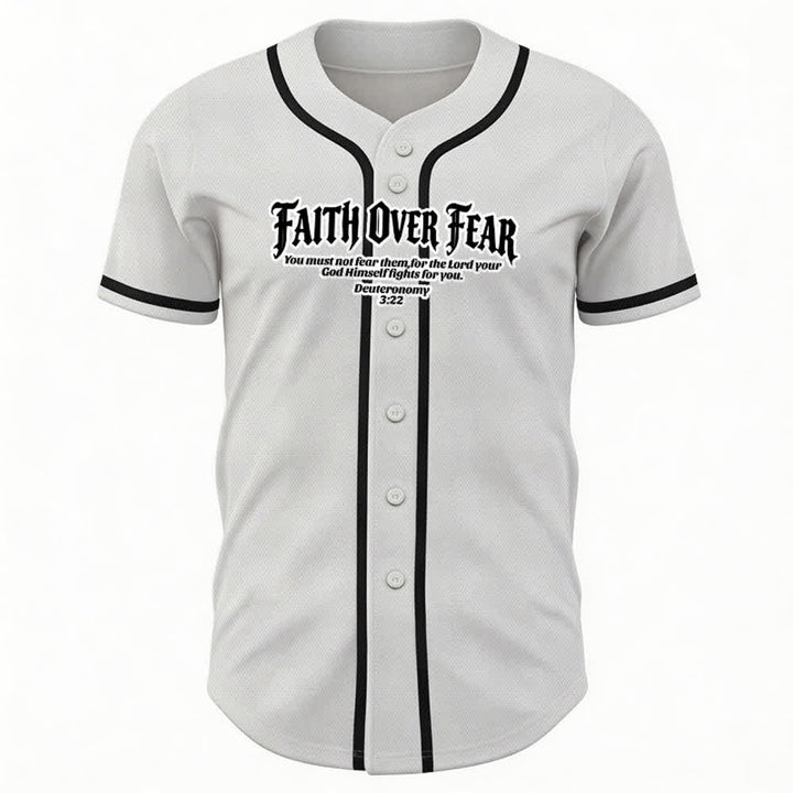 Christianartworkshop Faith Over Fear Deuteronomy 3:22 Crown of Thorns Cross Statement Baseball Jersey - image 1