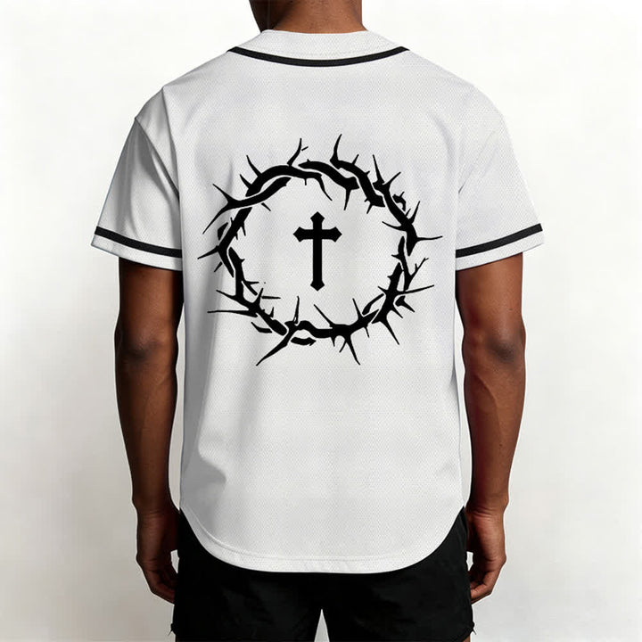Christianartworkshop Faith Over Fear Deuteronomy 3:22 Crown of Thorns Cross Statement Baseball Jersey - image 6