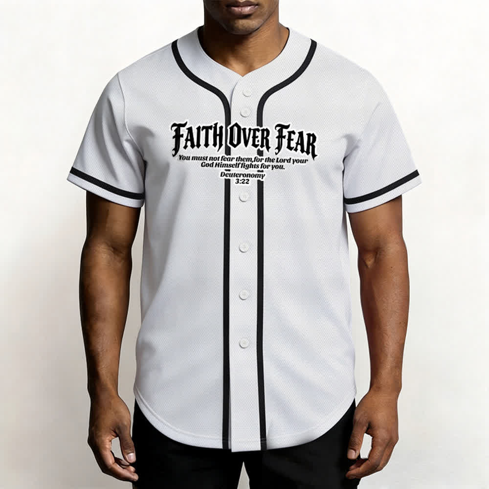Christianartworkshop Faith Over Fear Deuteronomy 3:22 Crown of Thorns Cross Statement Baseball Jersey - image 5