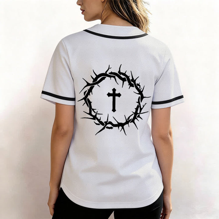 Christianartworkshop Faith Over Fear Deuteronomy 3:22 Crown of Thorns Cross Statement Baseball Jersey - image 4