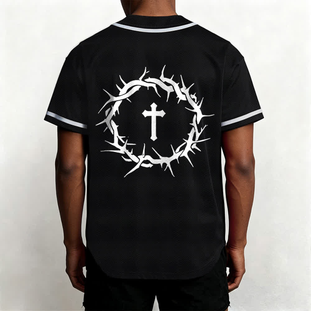 Christianartworkshop Faith Over Fear Deuteronomy 3:22 Crown of Thorns Cross Statement Baseball Jersey - image 11