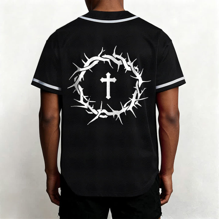Christianartworkshop Faith Over Fear Deuteronomy 3:22 Crown of Thorns Cross Statement Baseball Jersey - image 11