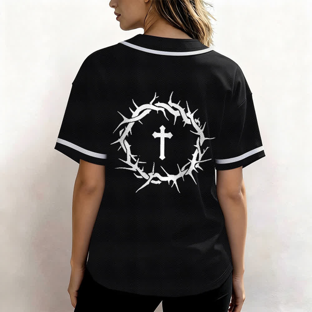 Christianartworkshop Faith Over Fear Deuteronomy 3:22 Crown of Thorns Cross Statement Baseball Jersey - image 13
