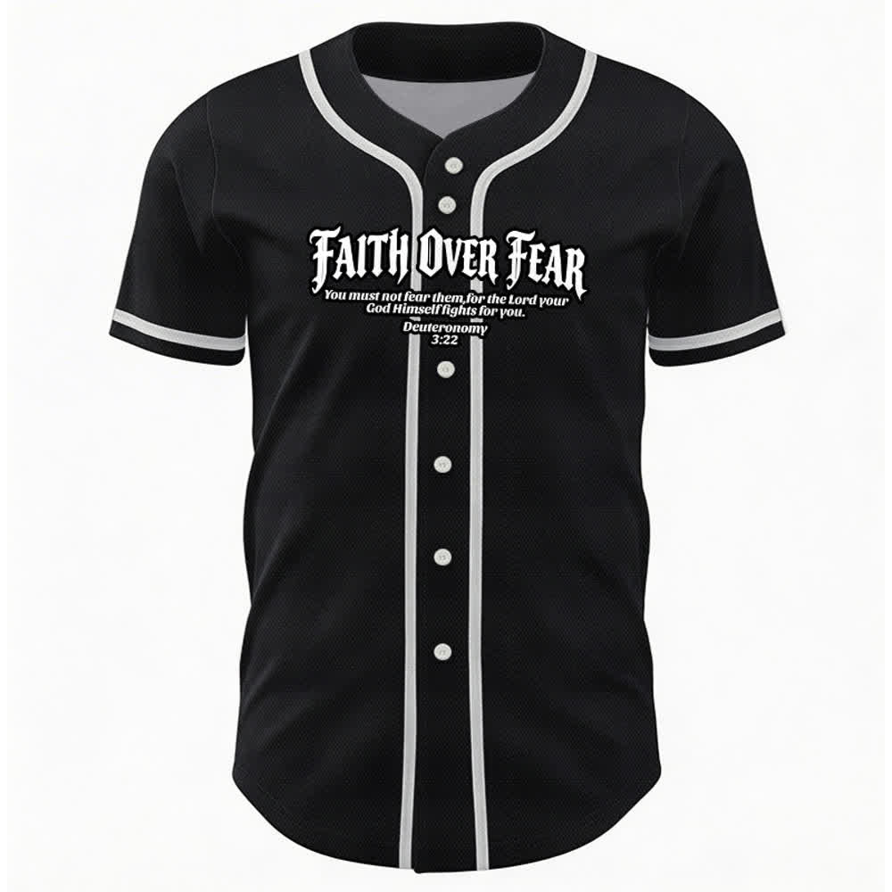 Christianartworkshop Faith Over Fear Deuteronomy 3:22 Crown of Thorns Cross Statement Baseball Jersey - image 8
