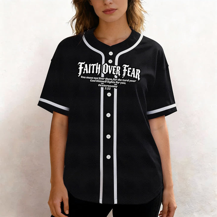 Christianartworkshop Faith Over Fear Deuteronomy 3:22 Crown of Thorns Cross Statement Baseball Jersey - image 12