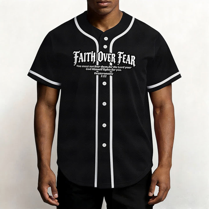Christianartworkshop Faith Over Fear Deuteronomy 3:22 Crown of Thorns Cross Statement Baseball Jersey - image 10
