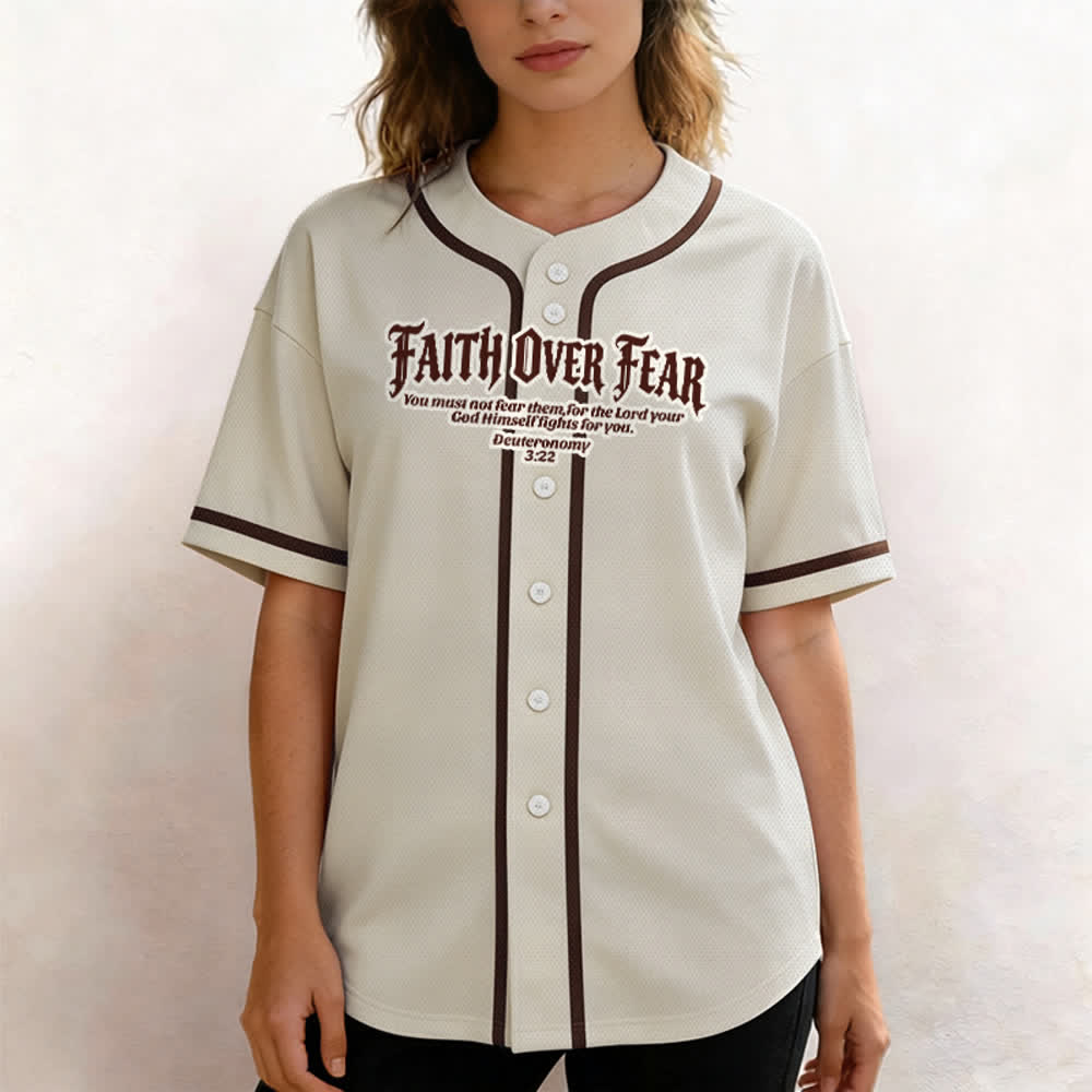 Christianartworkshop Faith Over Fear Deuteronomy 3:22 Crown of Thorns Cross Statement Baseball Jersey - image 17