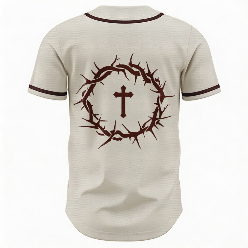 Christianartworkshop Faith Over Fear Deuteronomy 3:22 Crown of Thorns Cross Statement Baseball Jersey - image 16